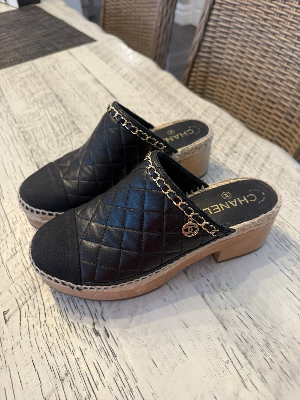 CHANEL Black Quilted Leather Clog